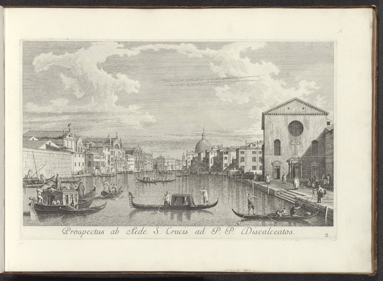 Utsikt över Canal Grande, Santa Maria di Nazareth och San Simeone Piccolo i Venedig Prospekt från det heliga korsets hus till P. P. Discalceatos (titel på objekt) Den mest kända utsikten över staden Venedig, från Antoniuskanalens 38 paneler, tryckta i mäss av Antonio Visentini