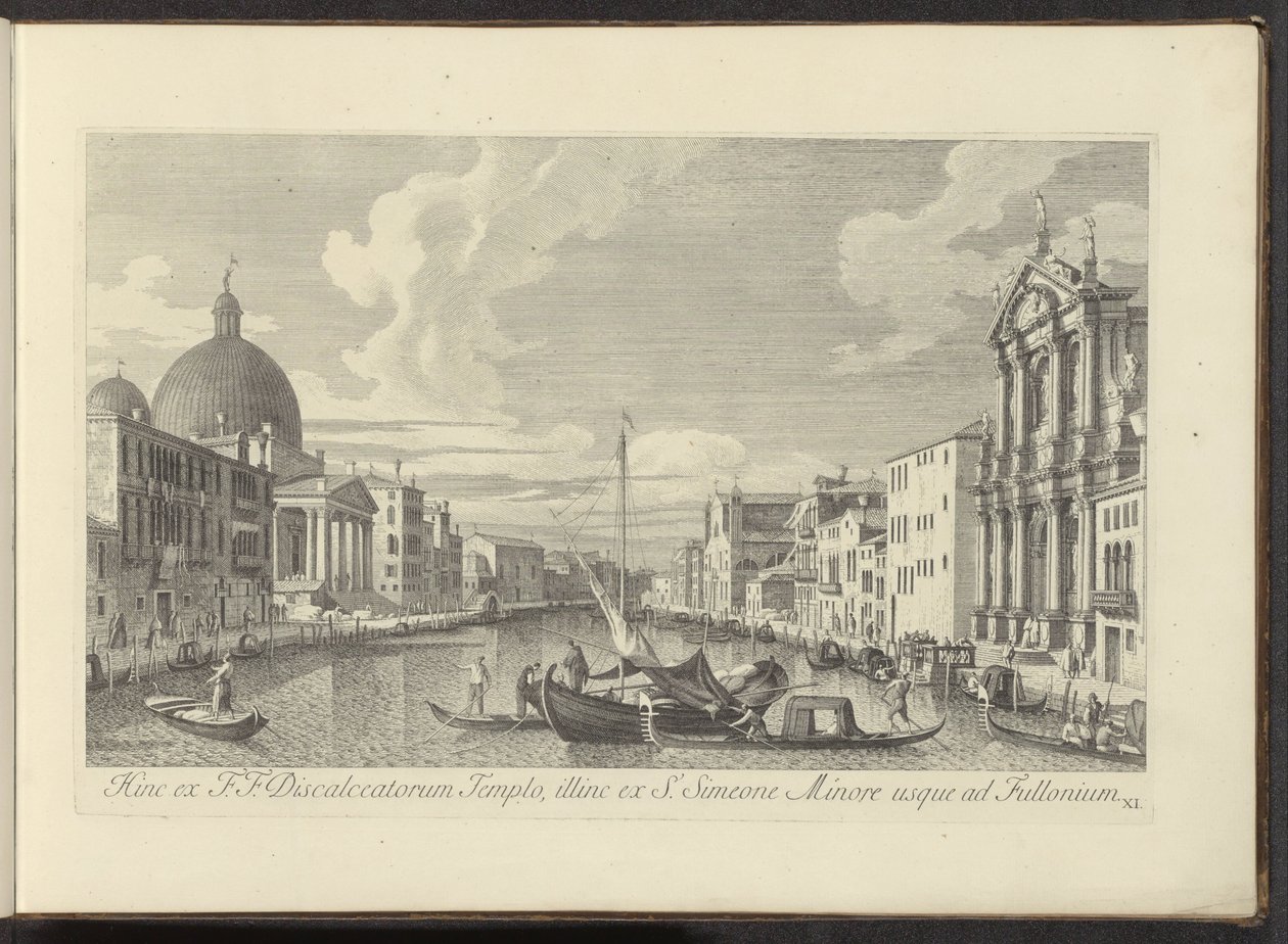 Utsikt över Canal Grande, Santa Maria di Nazareth och San Simeone Piccolo i Venedig Därav från F.F. Temple of the Discalced, bortom från S. Simeon Minor till Fullonium (titel på objekt) Den mest kända utsikten över staden Venedig, från Antoniuskanalen av Antonio Visentini