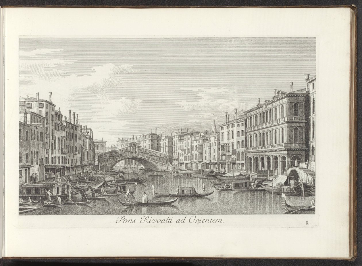 Se över Canal Grande och Rialtobrug i Venedig Rivoalti-bron mot öst (titel på objekt) Den mest kända utsikten över staden Venedig, från Antoniuskanalens 38 paneler, tryckta på mässing av Antonio Visentini, uppdelade i tre delar. den andra delen (ser av Antonio Visentini