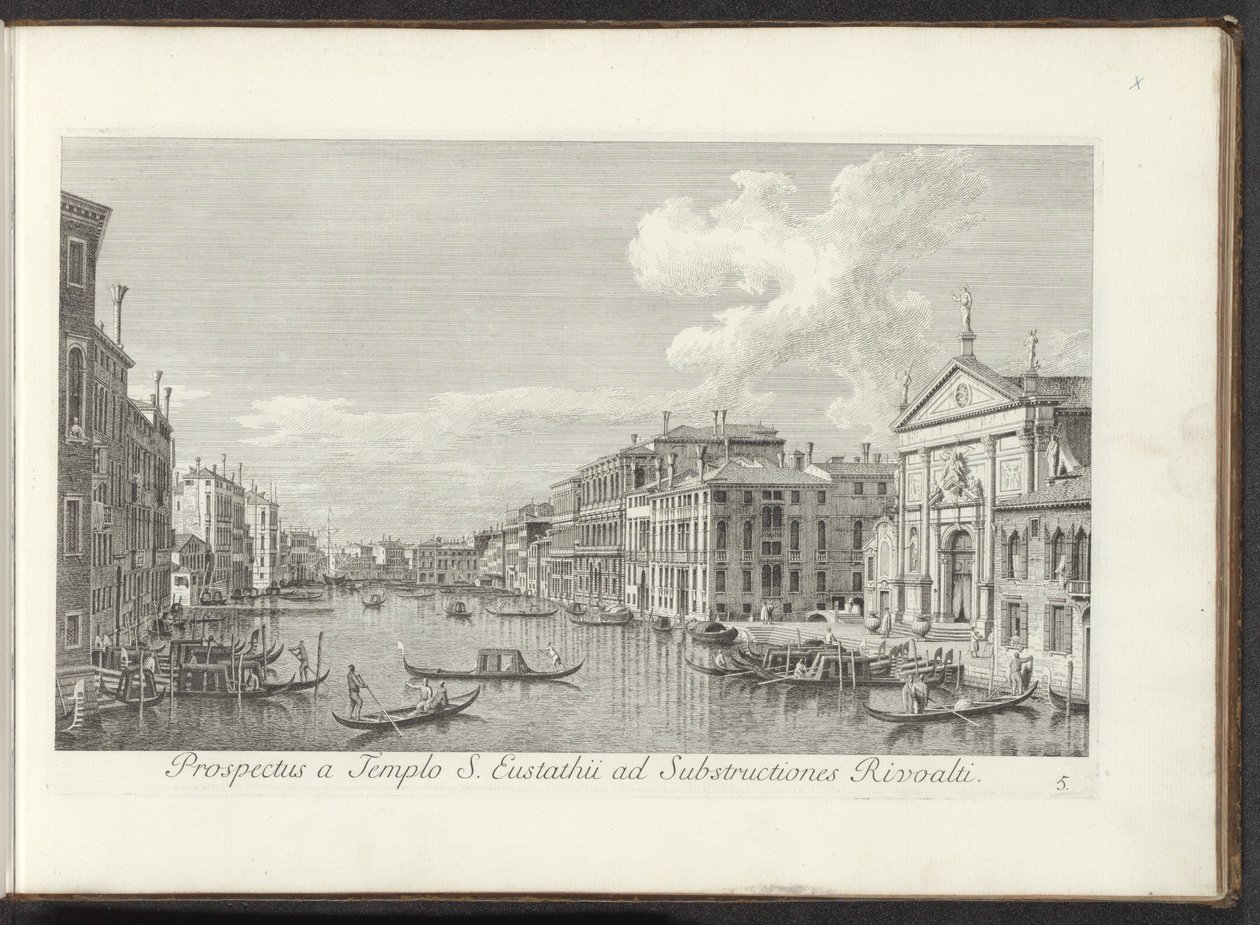 Utsikt över Canal Grande och kyrkan i San Stae te Venetië Utsikt från Sankt Eustathius tempel till Rivoaltis understrukturer (titel på objektet) Den mest kända utsikten över staden Venedig, från Antoniuskanalens 38:e panel, tryckt i mässing av Antonio Vise av Antonio Visentini
