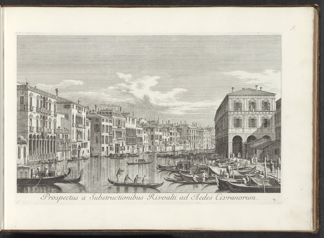 Utsikt över Canal Grande i Venedig Utsikt från Rivoalti Substructures till Aedes Civranorum (titel på objekt) Den mest kända utsikten över staden Venedig, från Antoniuskanalens 38 paneler, tryckta på mässing av Antonio Visentini, uppdelade i tre delar. sid av Antonio Visentini