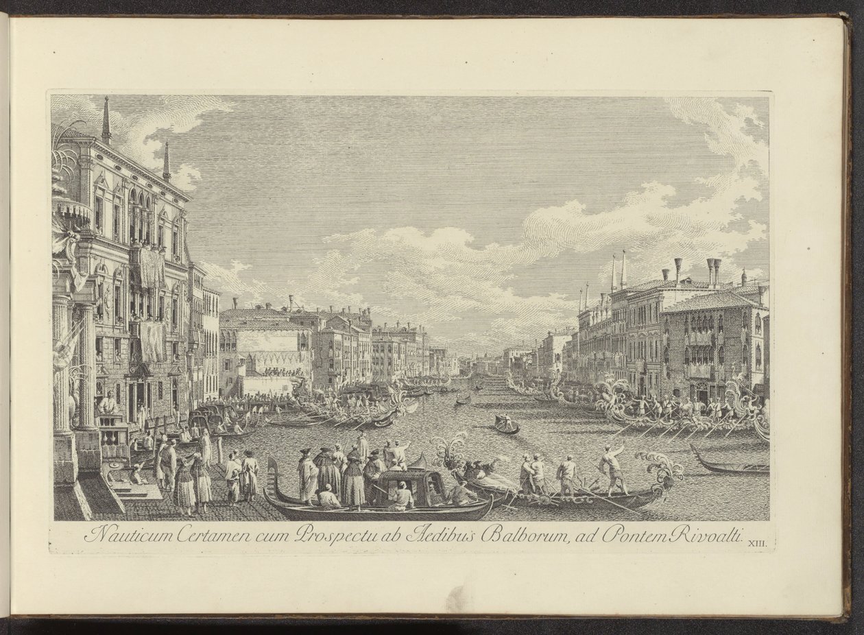 Se på Canal Grande i Venedig där Regata platsvindt Nautisk tävling med utsikt från husen i Balbore till Rivoalti-bron (titel på objekt) Mer berömda vyer över staden Venedig, från Antoniuskanalen 38 paneler tryckta på luft av Antonio av Antonio Visentini