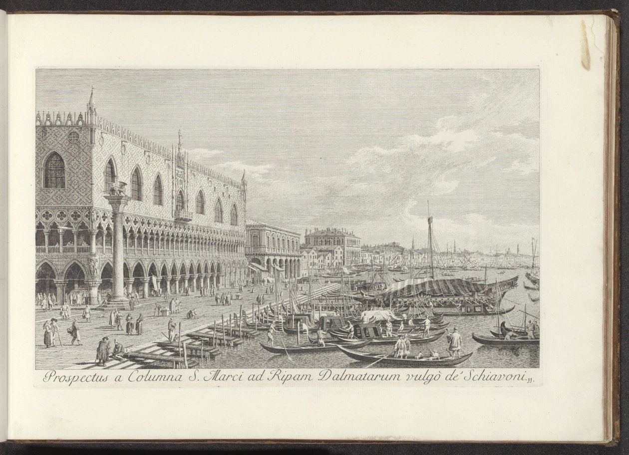 Hoek van het San Marcoplein met het Dogepalis en de zuil met de Leeuw van Venetië Utsikt från Markuspelaren till Dalmatiens strand vulgò de