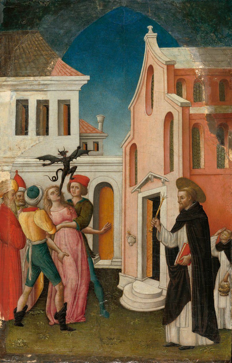 Sankt Peters martyr exorcerar en kvinna som är besatt av en djävul av Antonio Vivarini