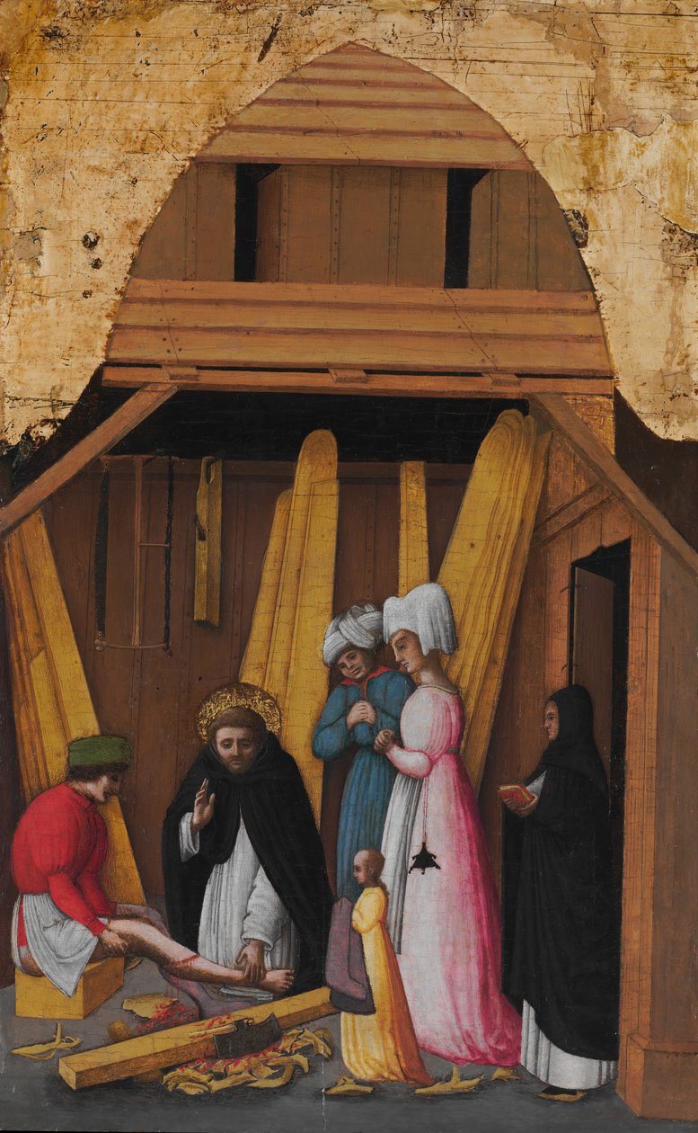 Saint Peter Martyr healing the leg of a young man, ca. 1450. av Antonio Vivarini