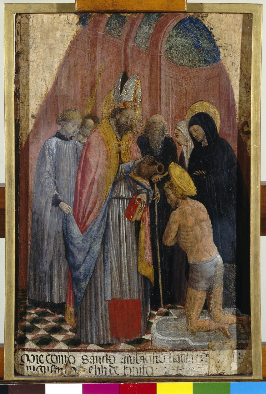 Sankt Ambrosius döper Sankt Augustinus, ca 1441 (tempera på panel) av Antonio Vivarini