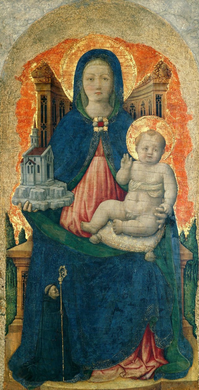 Jungfrun och barnet tronade från Praglia-polyptyken, ca. 1448. av Antonio Vivarini