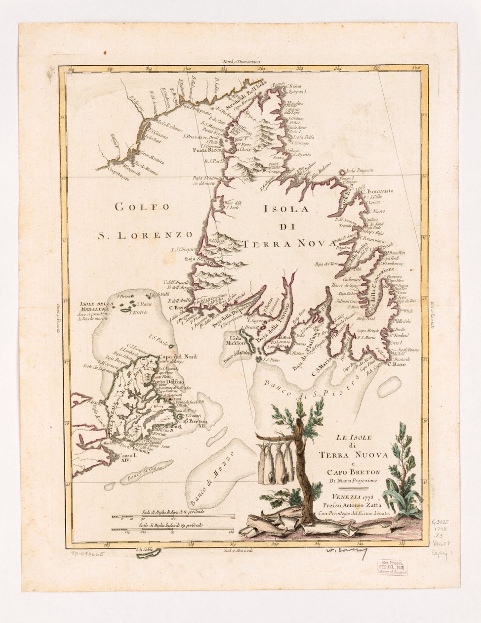Öarna Terre Nuova och Cape Breton av ny projektion 1778. LOC 73694665 av Antonio Zatta