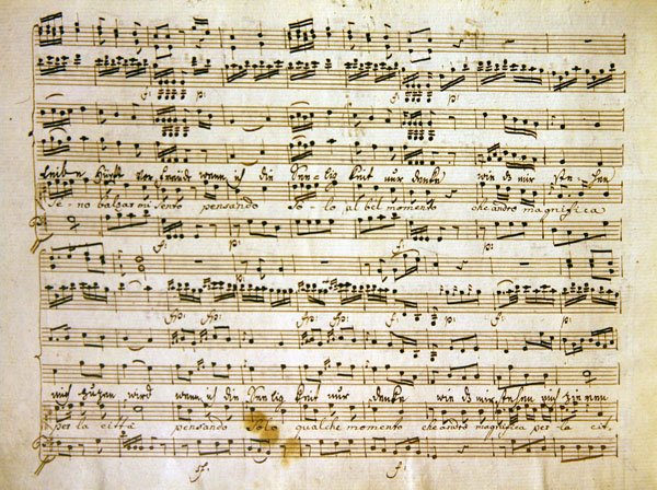 Sen c18:e kopia av en manuskriptsida från partituren av La scuola de gelosi av Antonio after Salieri