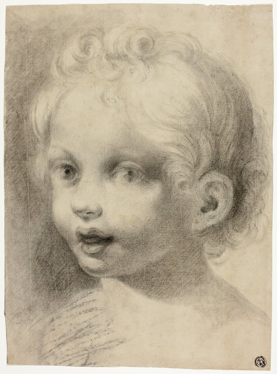 Barnhuvud (Recto) Naken manlig figur (Verso) av Antonio da Correggio