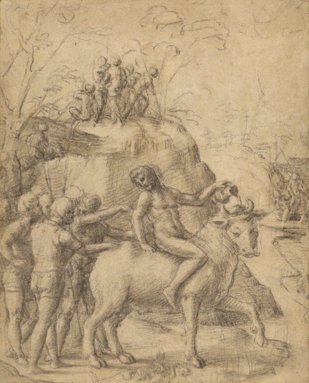 Correggio - En man som rider på en tjur och andra figurer, 83.GB.344 av Antonio da Correggio