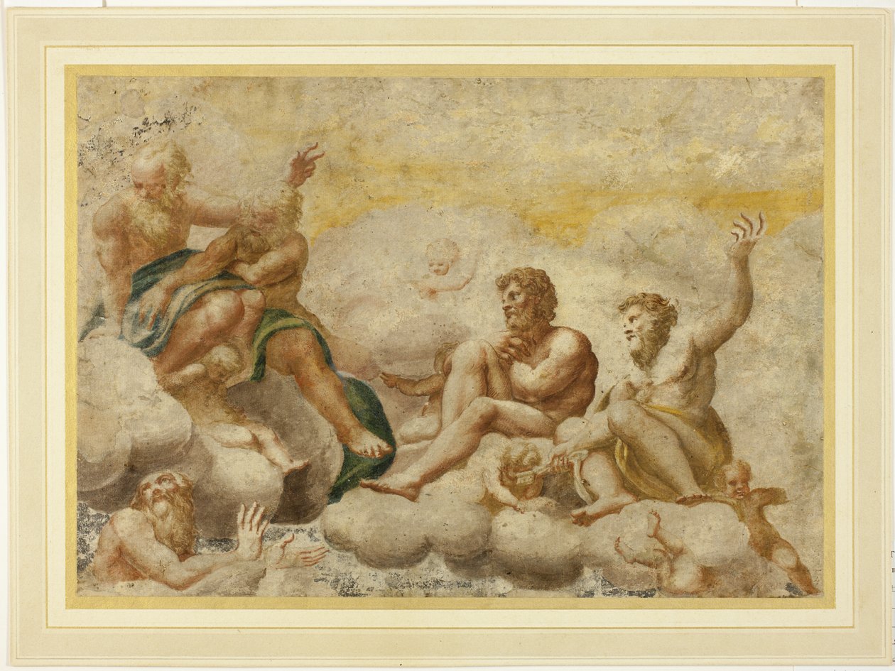Sankt Petrus och andra sittande apostlar, med Sankt Johannes evangelisten nedan av Antonio da Correggio