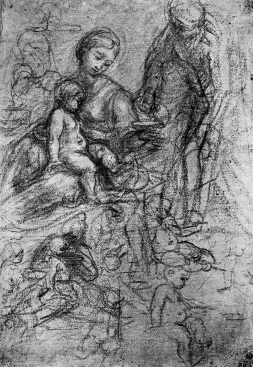 Skisser för en helig familj, av Allegri Da Correggio, 1913. av Antonio da Correggio