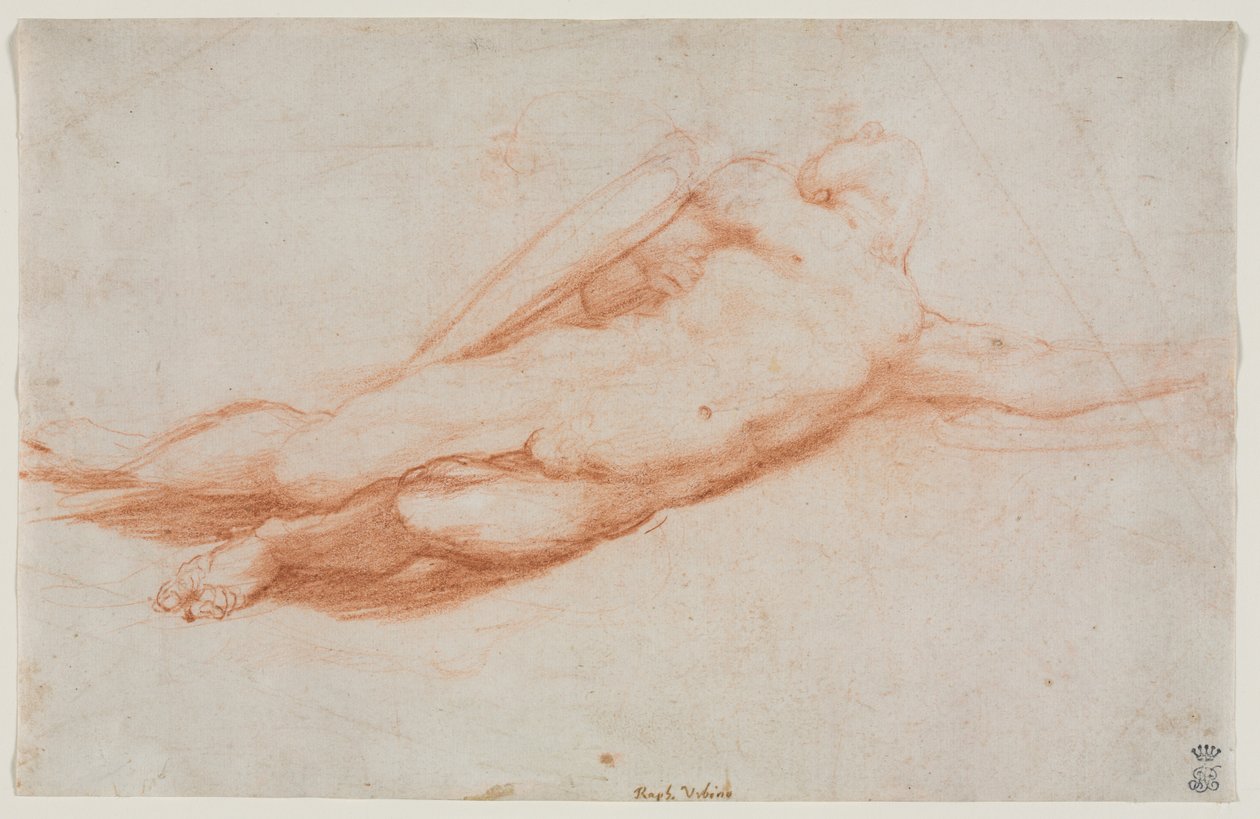 Studie av en fallen soldat, möjligen omvändelsen av Saul recto..., ca. 1525. av Antonio da Correggio