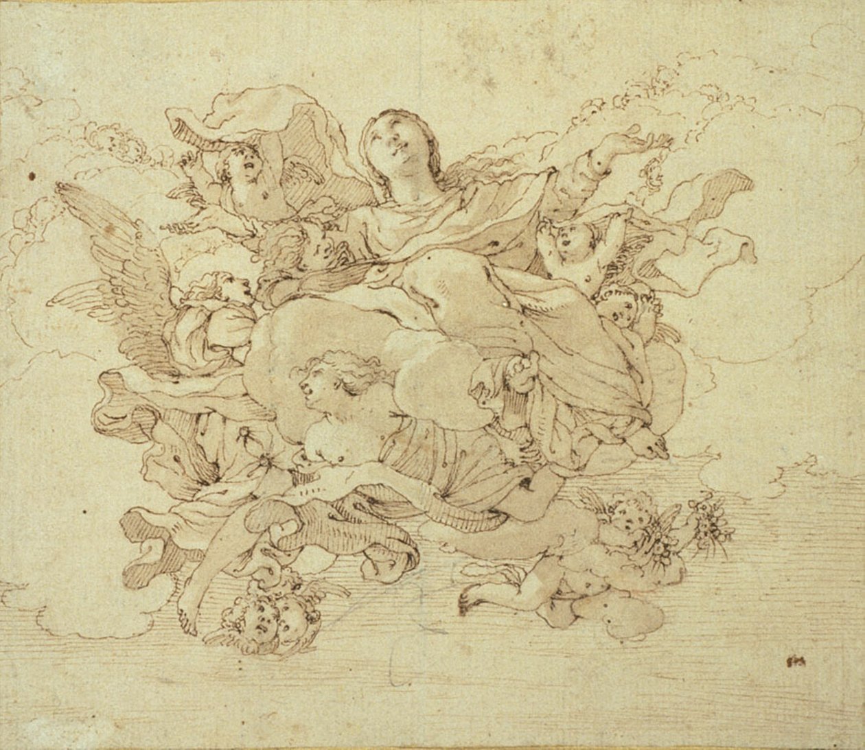 Virgin in Clouds, med stöd av änglar av Antonio da Correggio