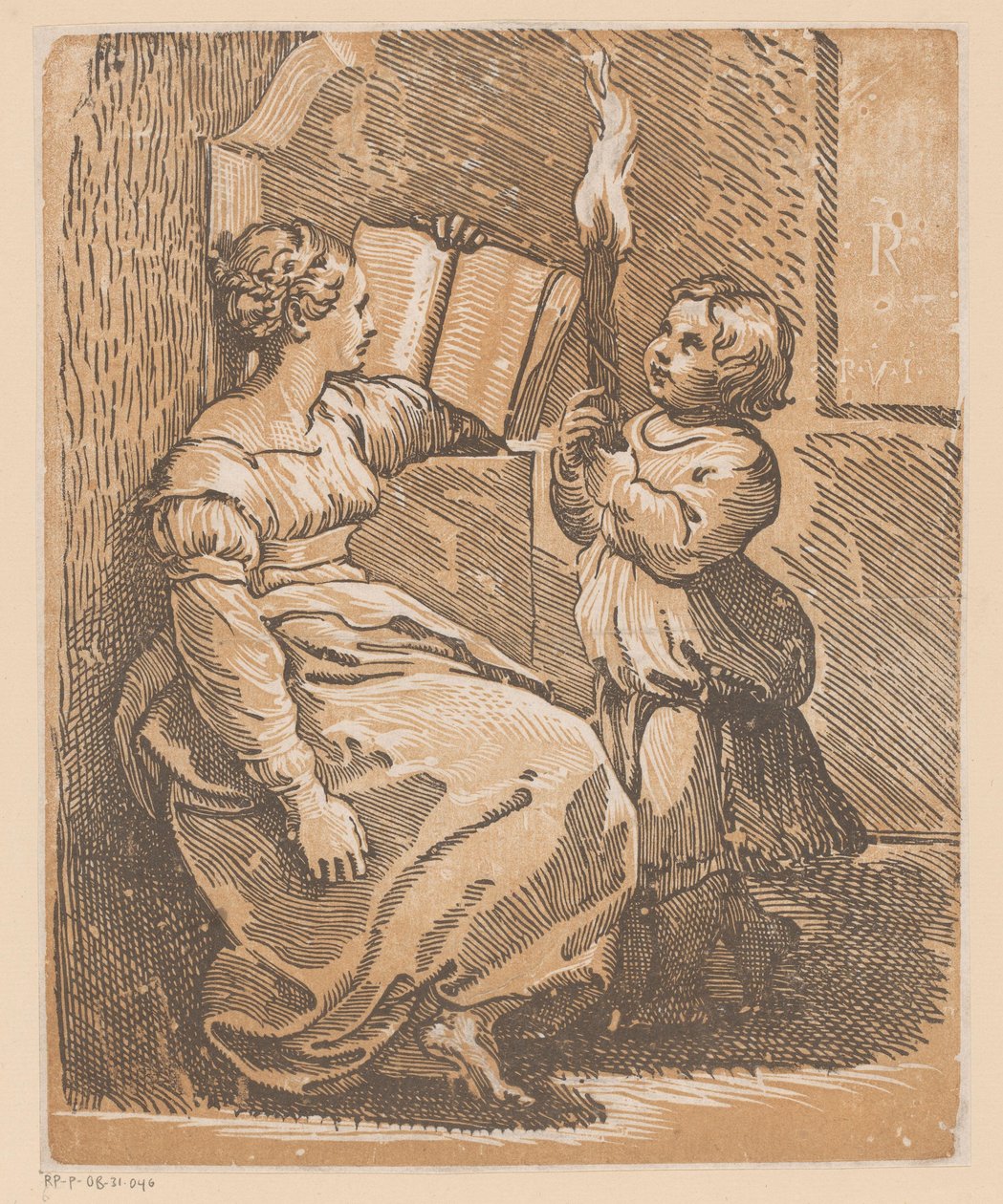 Läser Sibylla med barn av Antonio da Trento (attributed to)