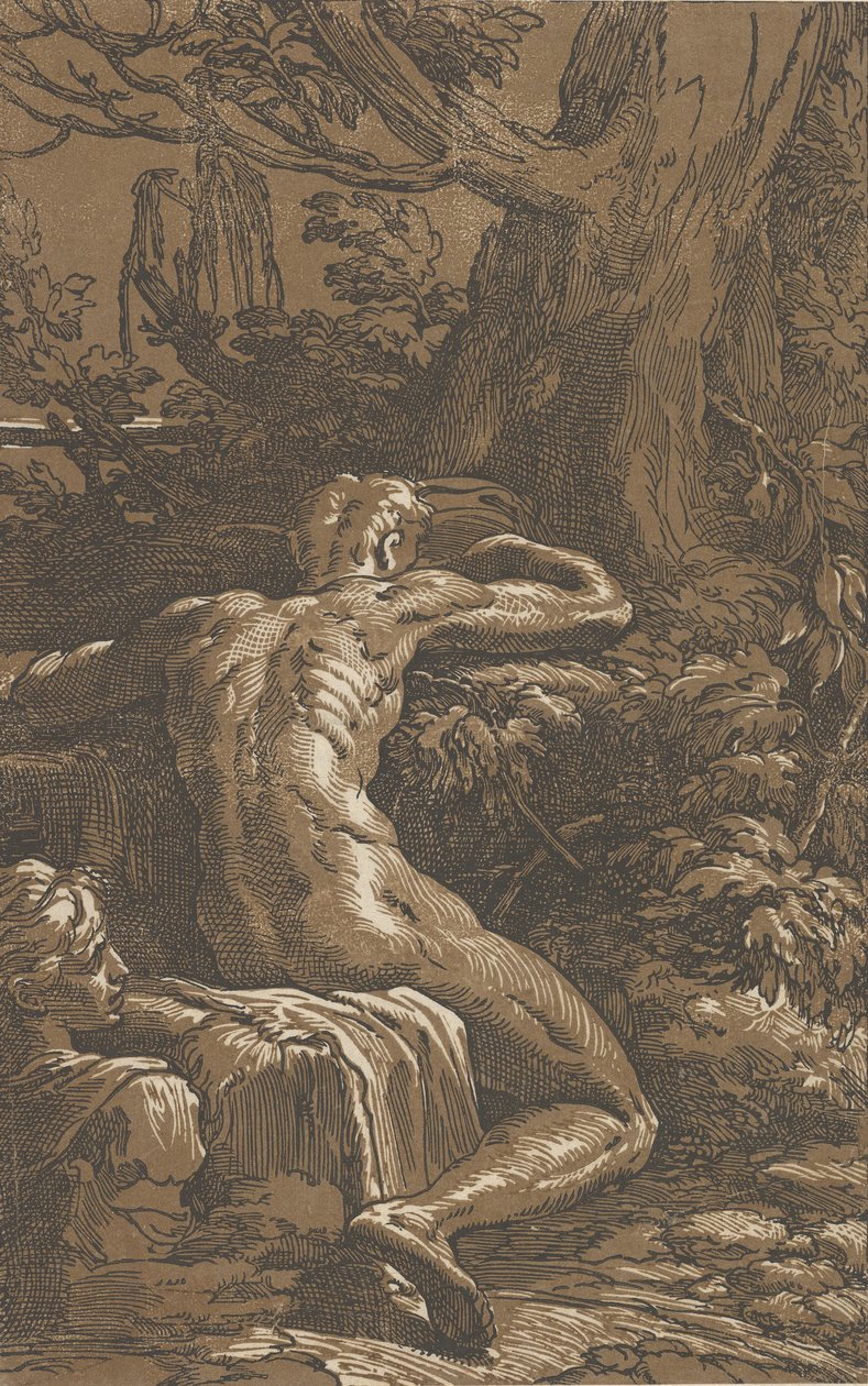 Man sittande sett bakifrån Narcissus, ca. 1527-30. av Antonio da Trento
