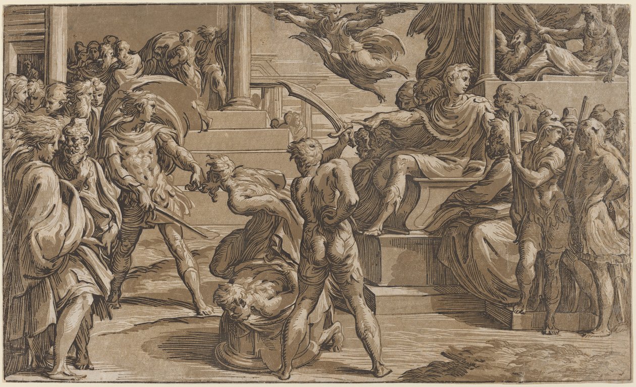 De heliga Petrus och Paulus martyrskap av Antonio da Trento, after Parmigianino