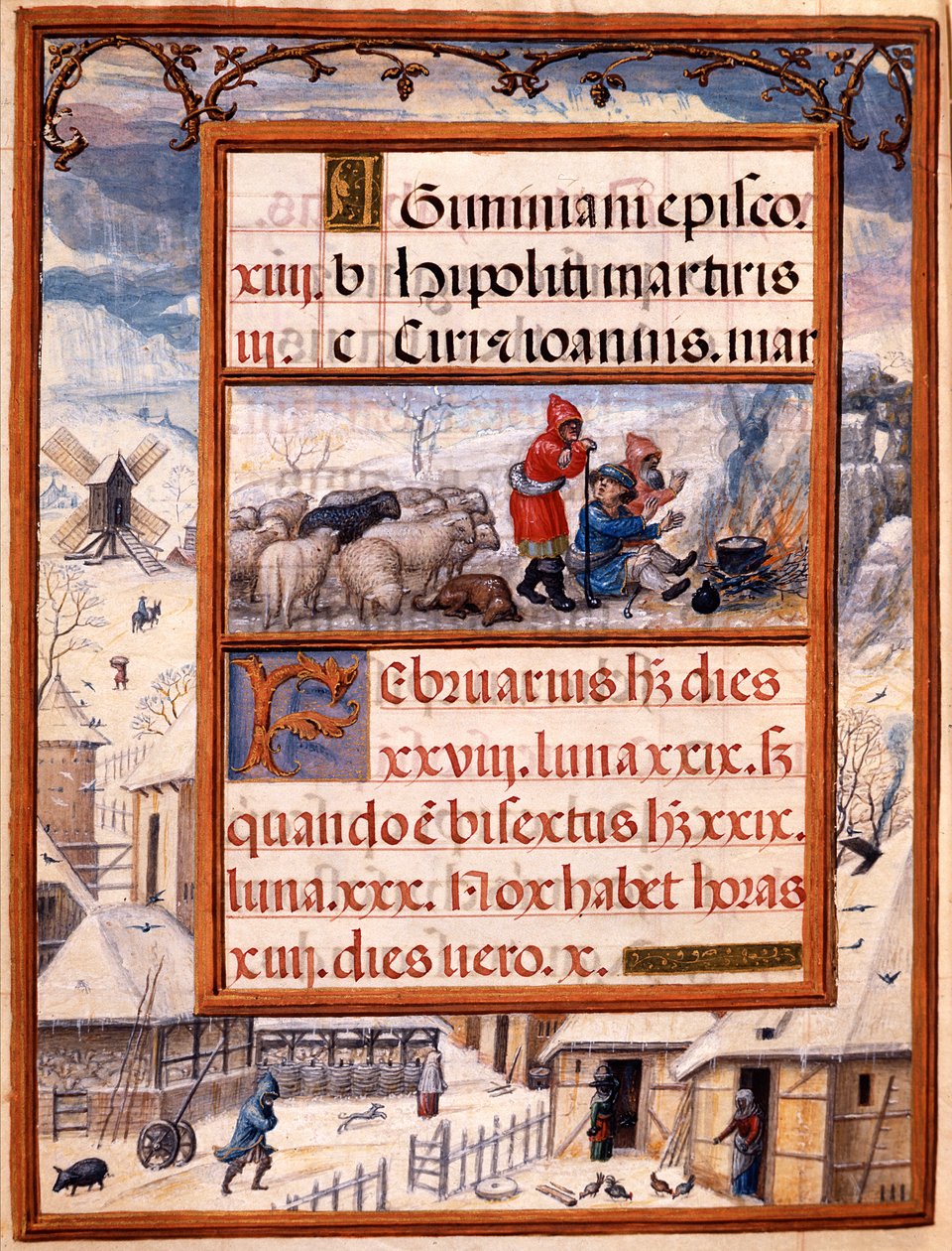 Februari månad, miniatyrer från "Livro de Horas de Dom Manuel", 1517-38 (tempera på pergament) av Antonio de Hollanda