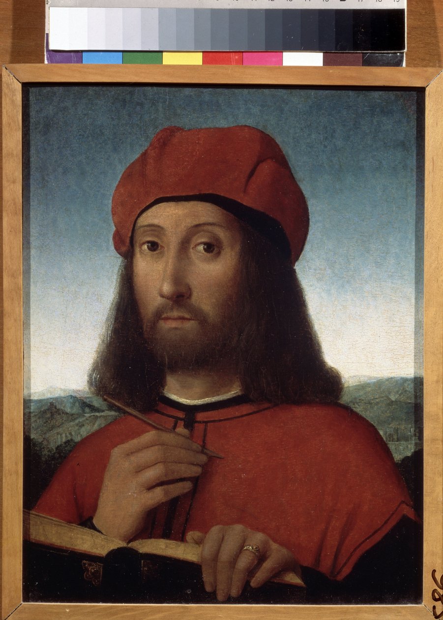 男の肖像（男の肖像）。 アントネッロ・デ・サリバ (アントニオ・ダ・サリバ) による絵画 (1467 年頃 - 1535 年以降)。 木に油彩、30 x 23 cm。 シチリアの芸術、イタリアのルネッサンス。 Pushkin Museum of Fine Arts, Moscow.Swedish av Antonio de Saliba