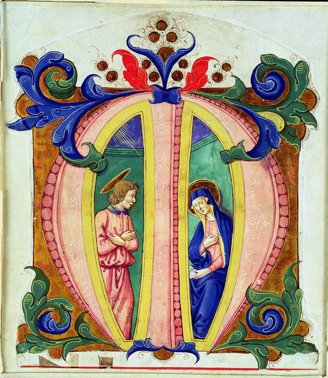 Historiserad initial M som föreställer tillkännagivandet av Antonio di Niccolo di Lorenzo