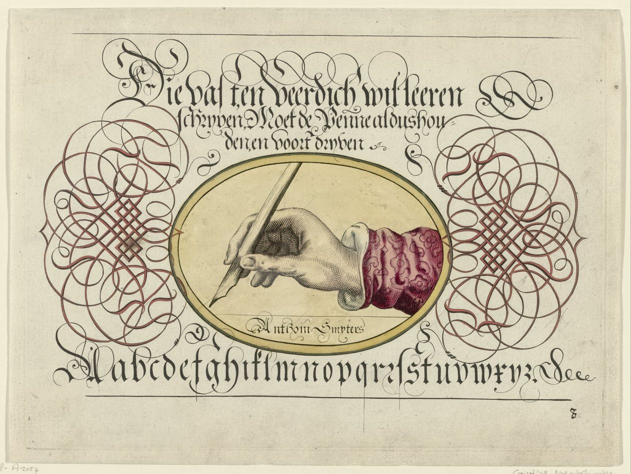 Skrivexempel med skrivande hand av Antonius Smyters