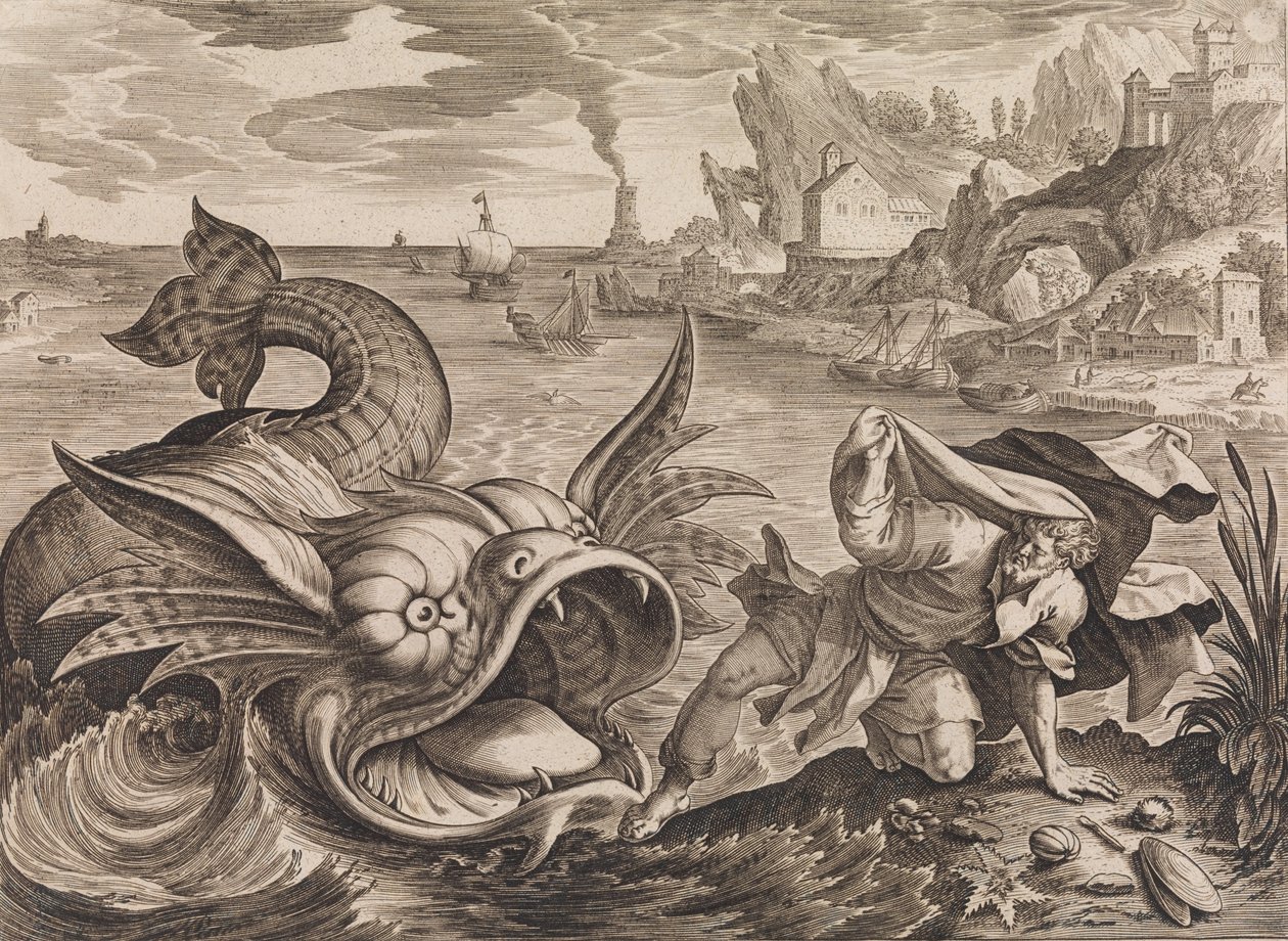Jonah Cast on Shore by the Fish, ca. 1585 av Antonius Wierix