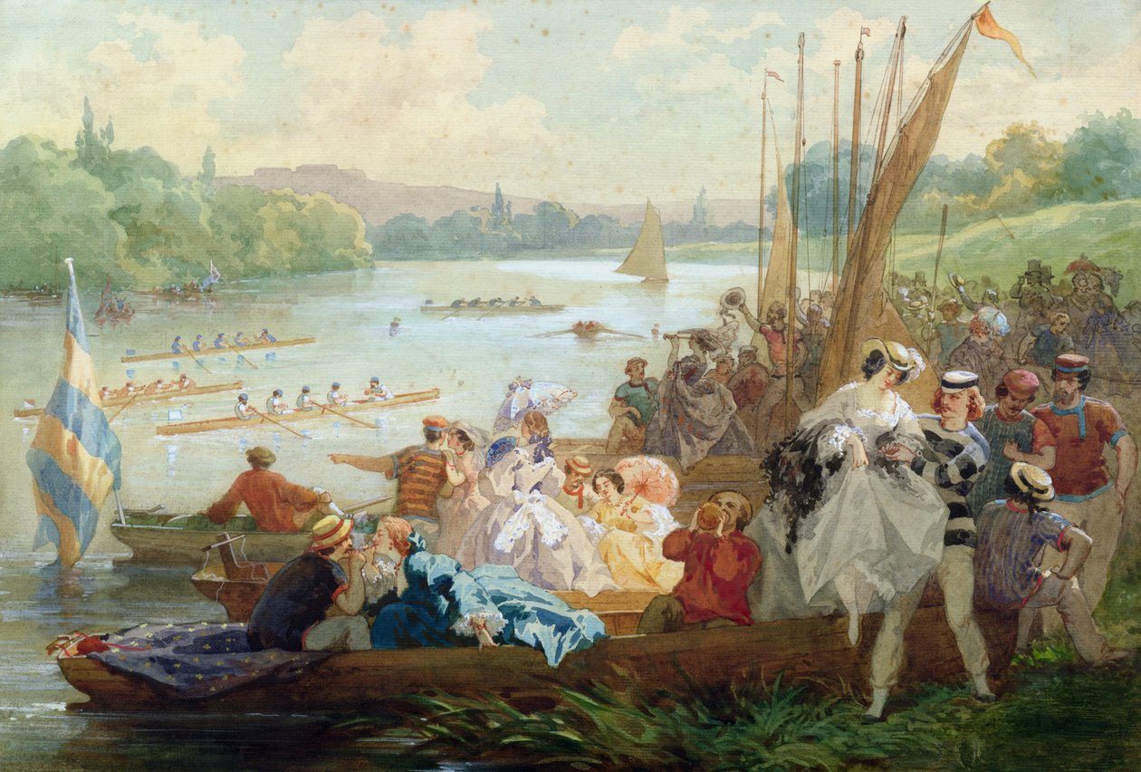 En regatta i Asnieres under det andra imperiet (wc und gouache på papper) av Antony Paul Emile Morlon