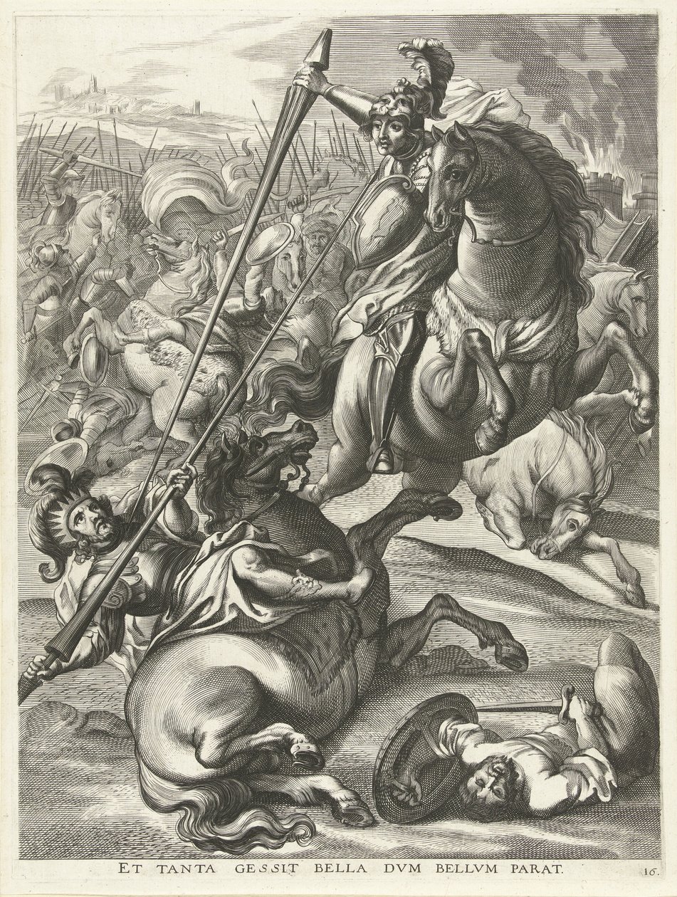 Akilles besegrar Telephos; Ferdinands intåg i Gent 1635 Et tanta gessit bella dvm bellvm parat (titel på objekt) av Antony van der Does