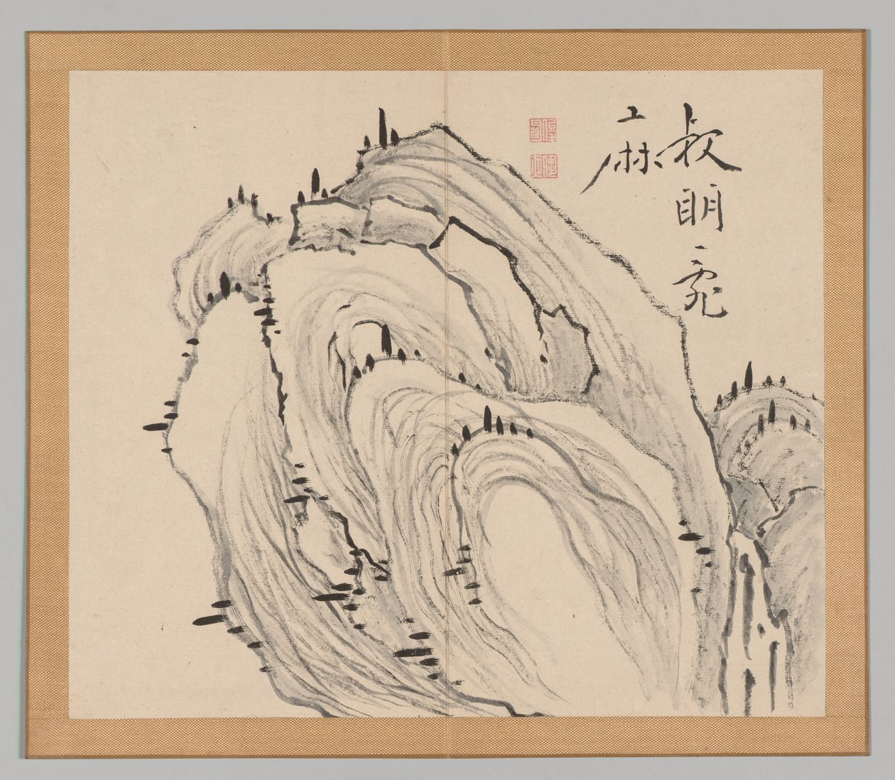 Dubbelalbum av landskapsstudier efter Ikeno Taiga, volym 1 blad 11, 1700-talet. av Aoki Shukuya