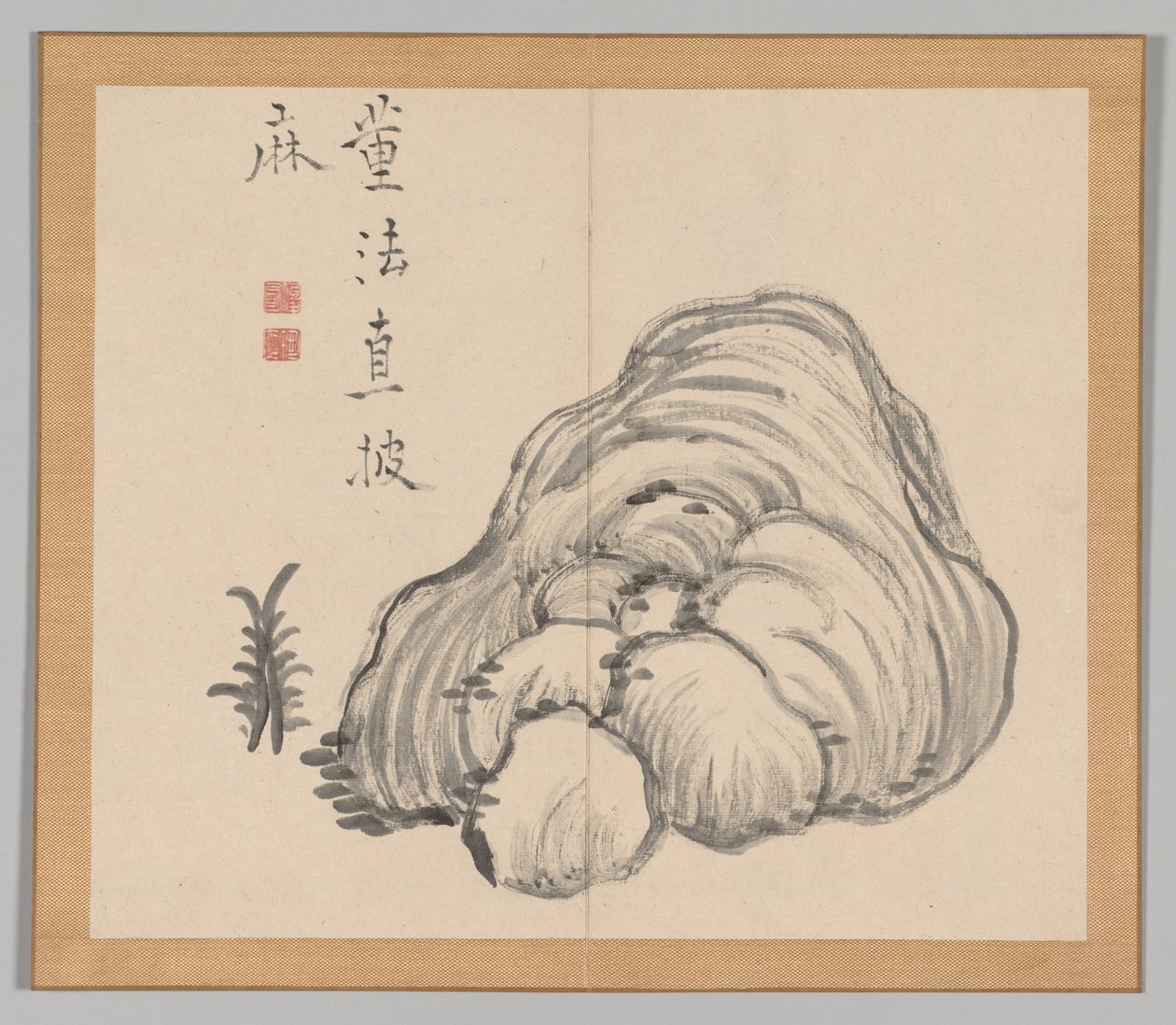 Dubbelalbum av landskapsstudier efter Ikeno Taiga, volym 1 blad 14, 1700-talet. av Aoki Shukuya