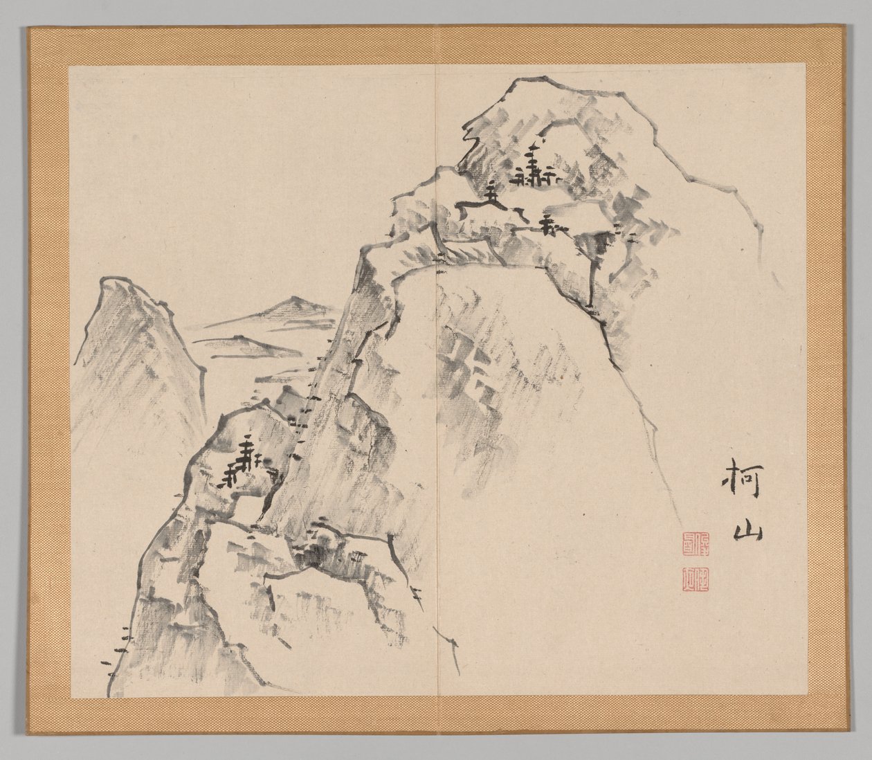 Dubbelalbum av landskapsstudier efter Ikeno Taiga, volym 1 blad 27, 1700-talet. av Aoki Shukuya