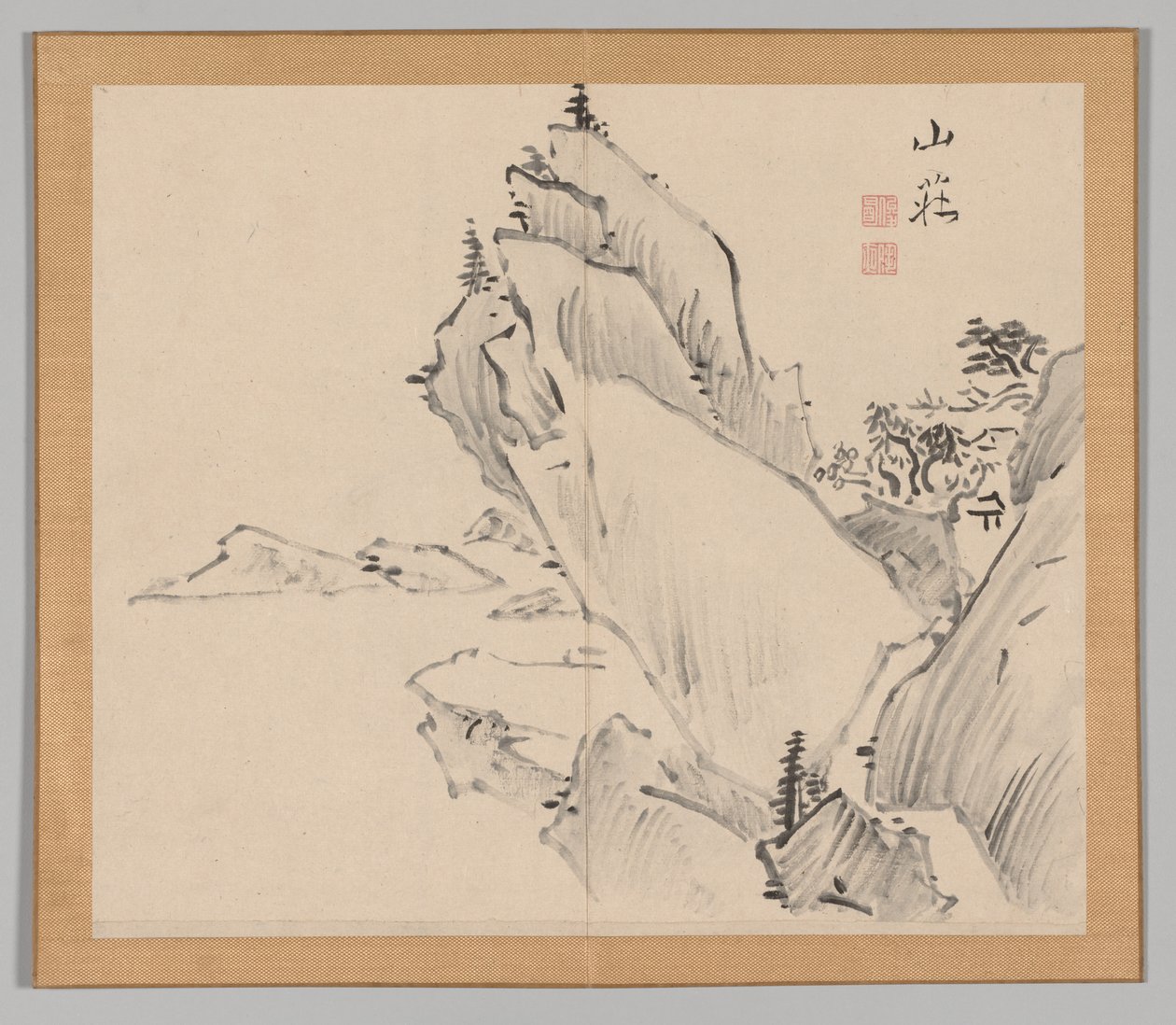Dubbelalbum av landskapsstudier efter Ikeno Taiga, volym 1 blad 30, 1700-talet. av Aoki Shukuya
