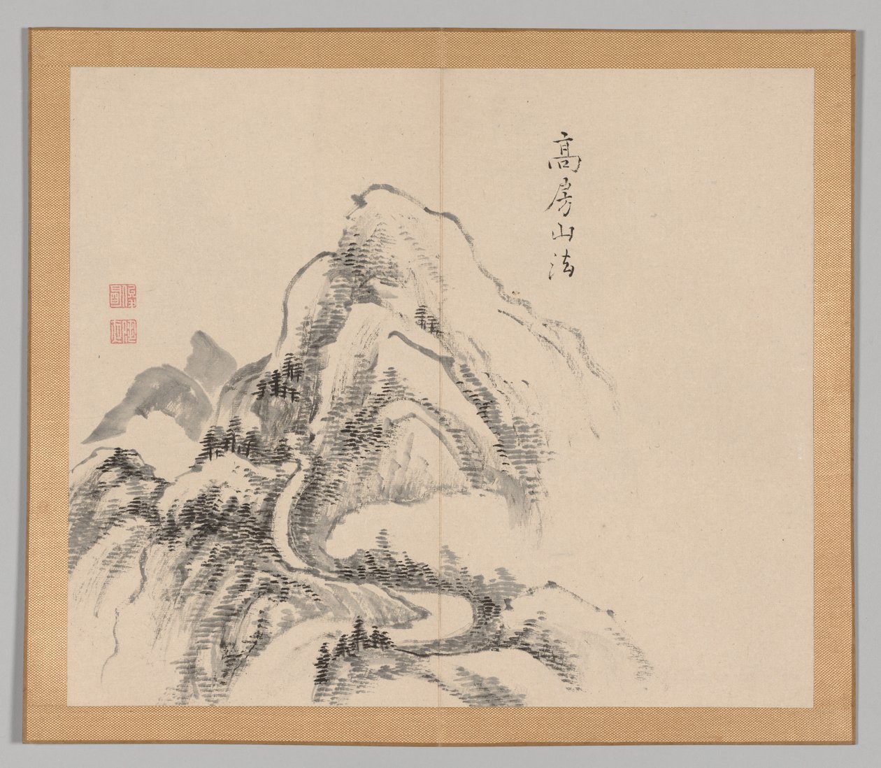 Dubbelalbum av landskapsstudier efter Ikeno Taiga, volym 1 blad 34, 1700-talet. av Aoki Shukuya