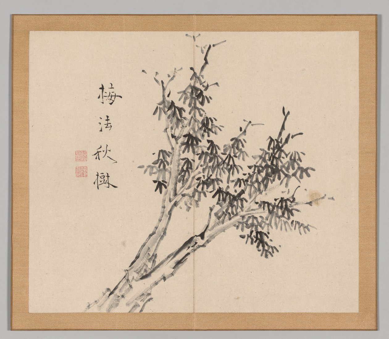 Dubbelalbum av landskapsstudier efter Ikeno Taiga, volym 1 blad 3, 1700-talet. av Aoki Shukuya