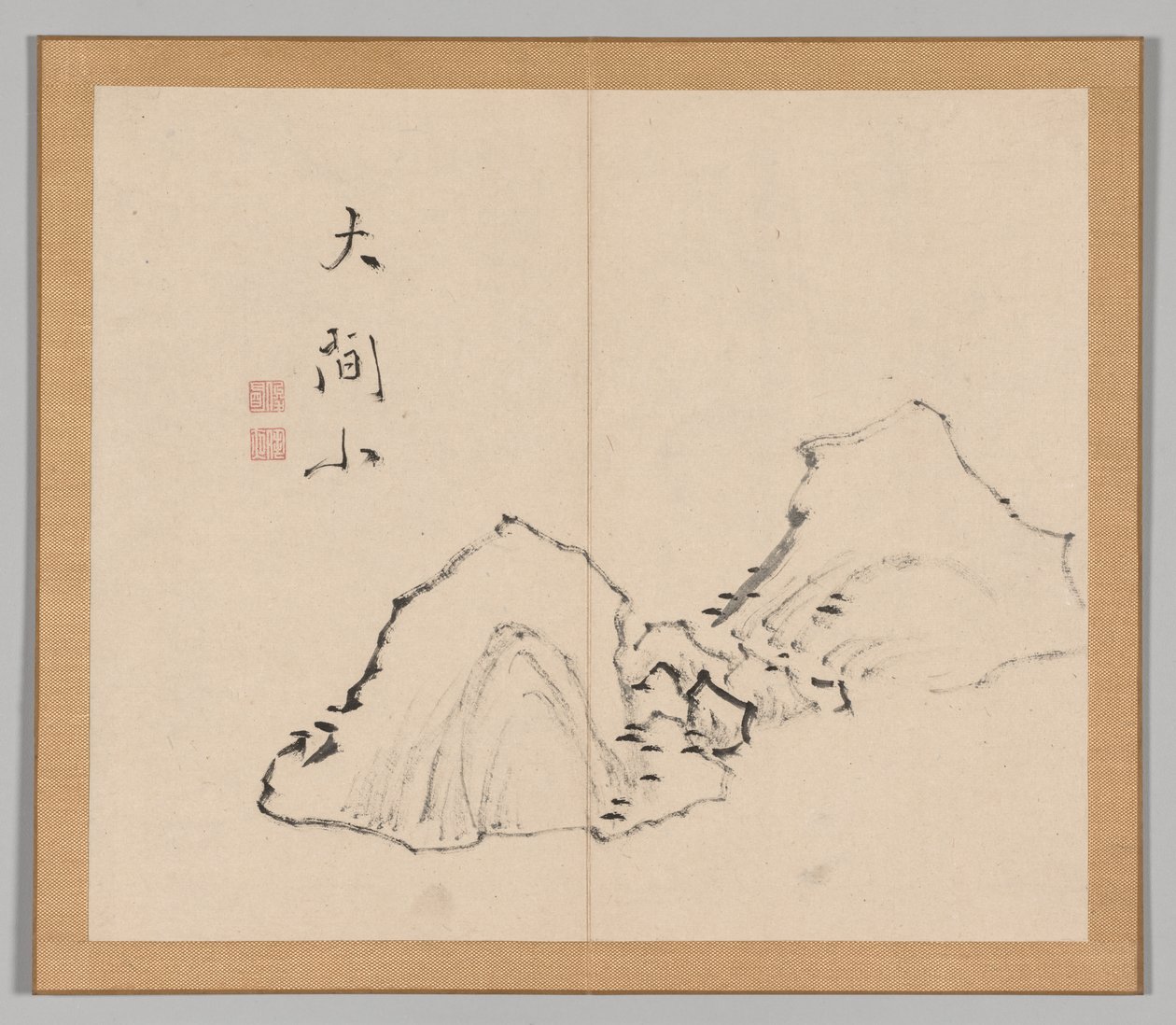 Dubbelalbum av landskapsstudier efter Ikeno Taiga, volym 1 blad 6, 1700-talet. av Aoki Shukuya