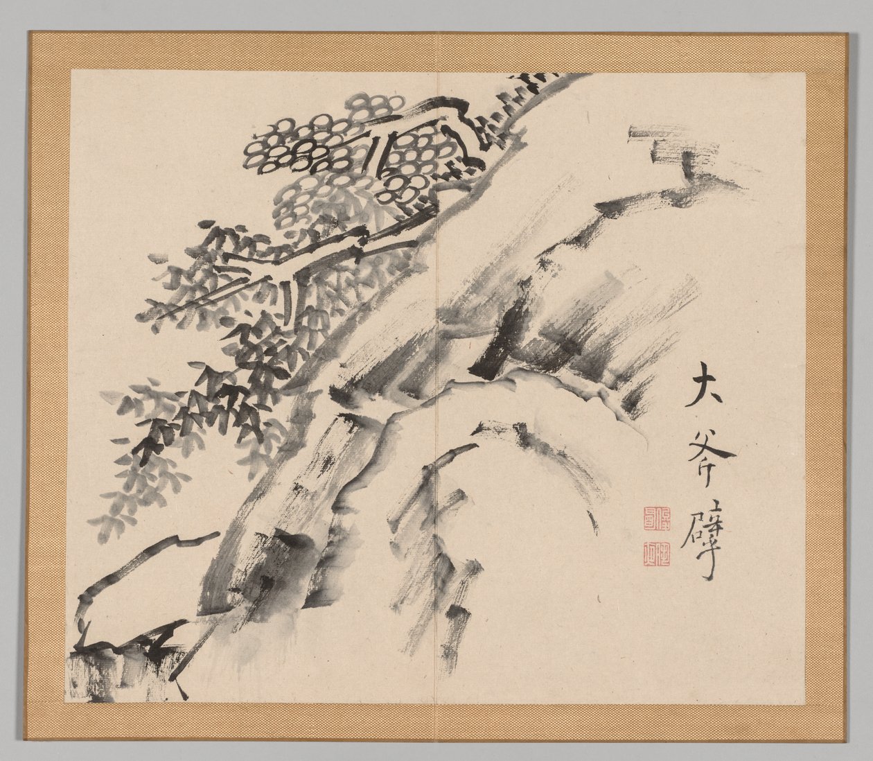 Dubbelalbum av landskapsstudier efter Ikeno Taiga, volym 1 blad 9, 1700-talet. av Aoki Shukuya