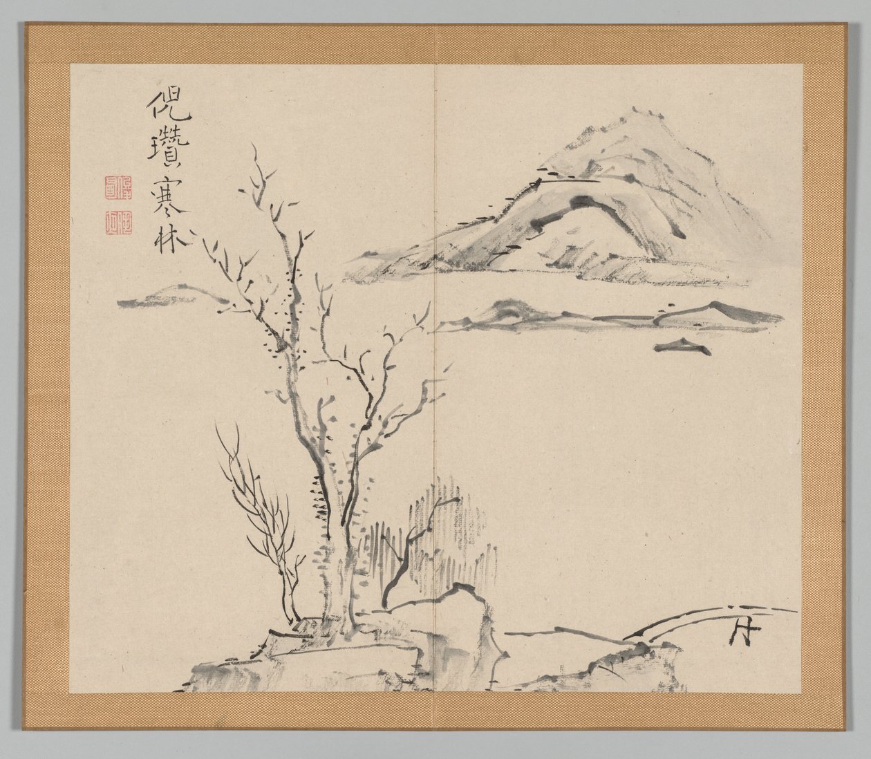 Dubbelalbum av landskapsstudier efter Ikeno Taiga, volym 2 blad 11, 1700-talet. av Aoki Shukuya