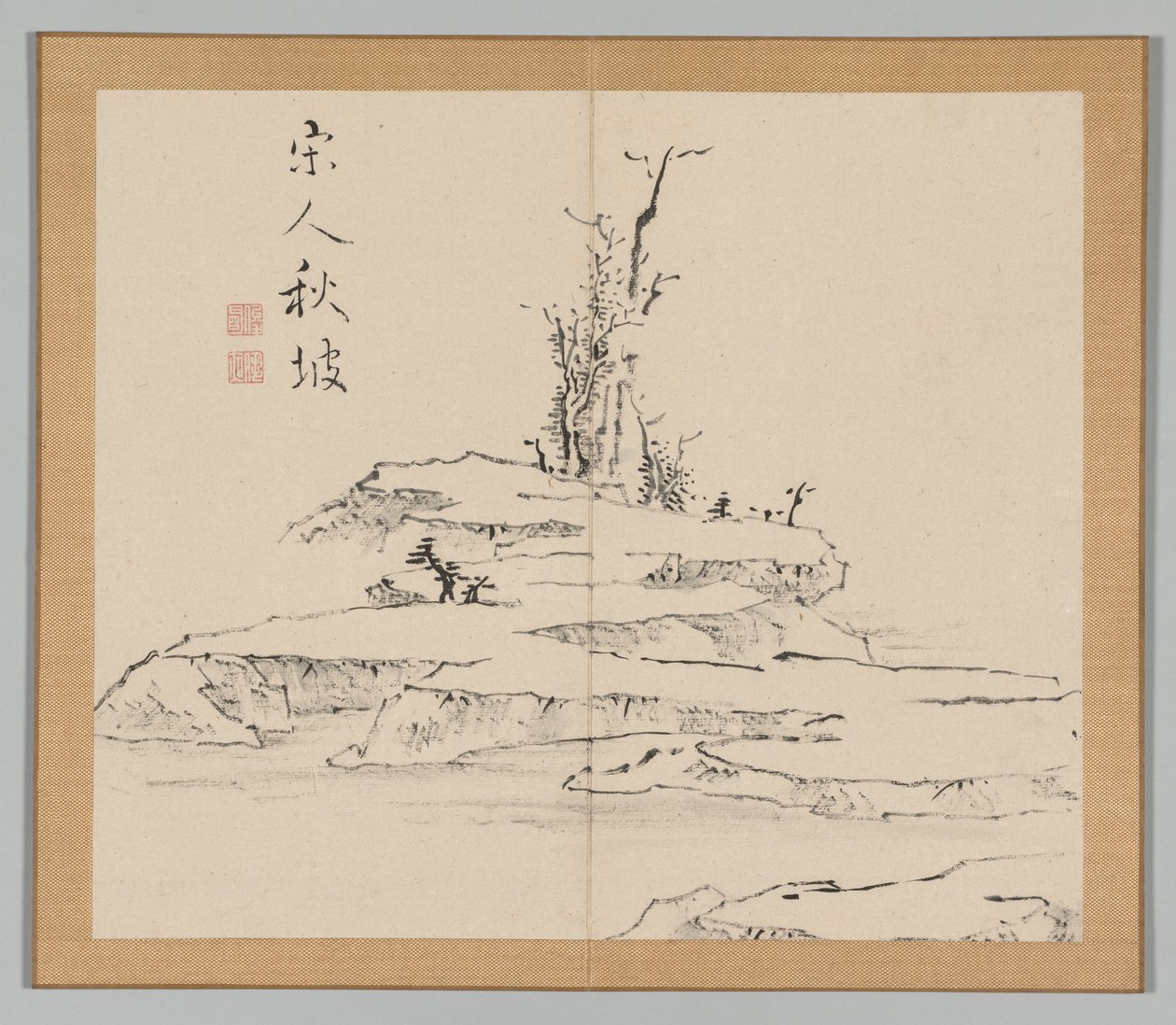 Dubbelalbum av landskapsstudier efter Ikeno Taiga, volym 2 blad 12, 1700-talet. av Aoki Shukuya