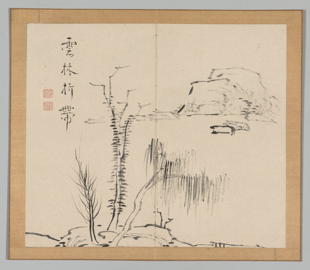 Dubbelalbum av landskapsstudier efter Ikeno Taiga, volym 2 blad 16, 1700-talet. av Aoki Shukuya