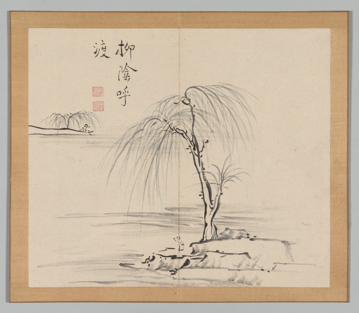 Dubbelalbum av landskapsstudier efter Ikeno Taiga, volym 2 blad 18, 1700-talet. av Aoki Shukuya