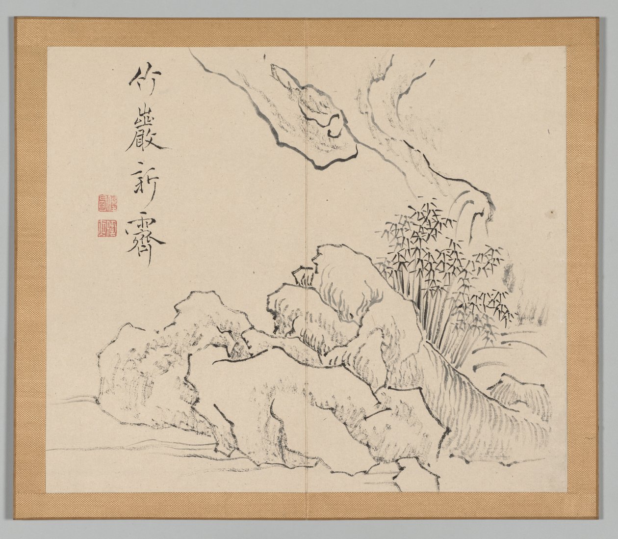 Dubbelalbum av landskapsstudier efter Ikeno Taiga, volym 2 blad 19, 1700-talet. av Aoki Shukuya