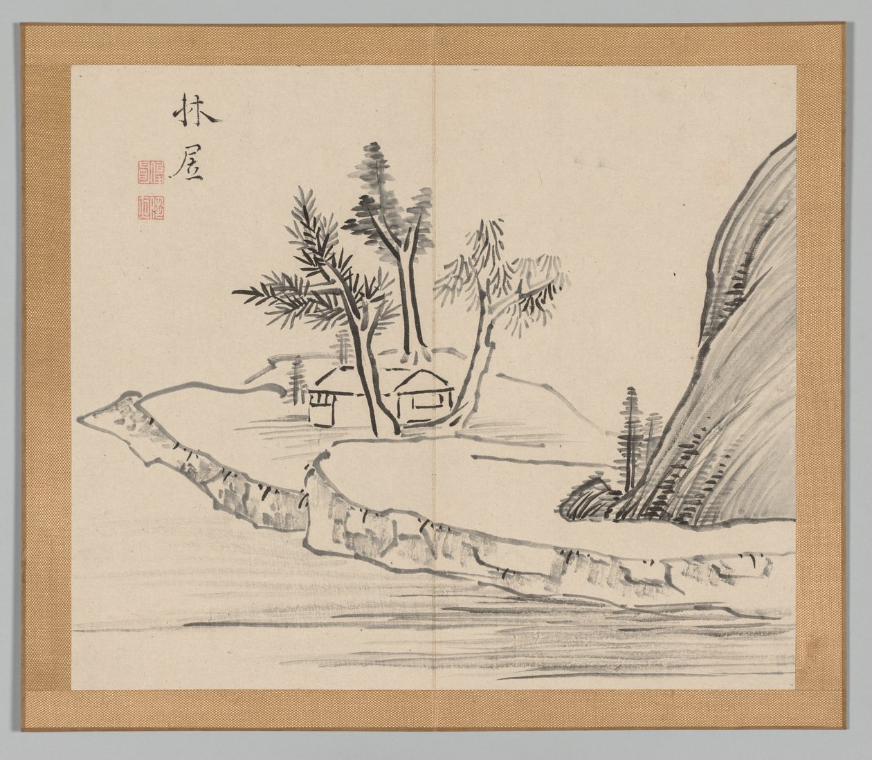Dubbelalbum av landskapsstudier efter Ikeno Taiga, volym 2 blad 22, 1700-talet. av Aoki Shukuya