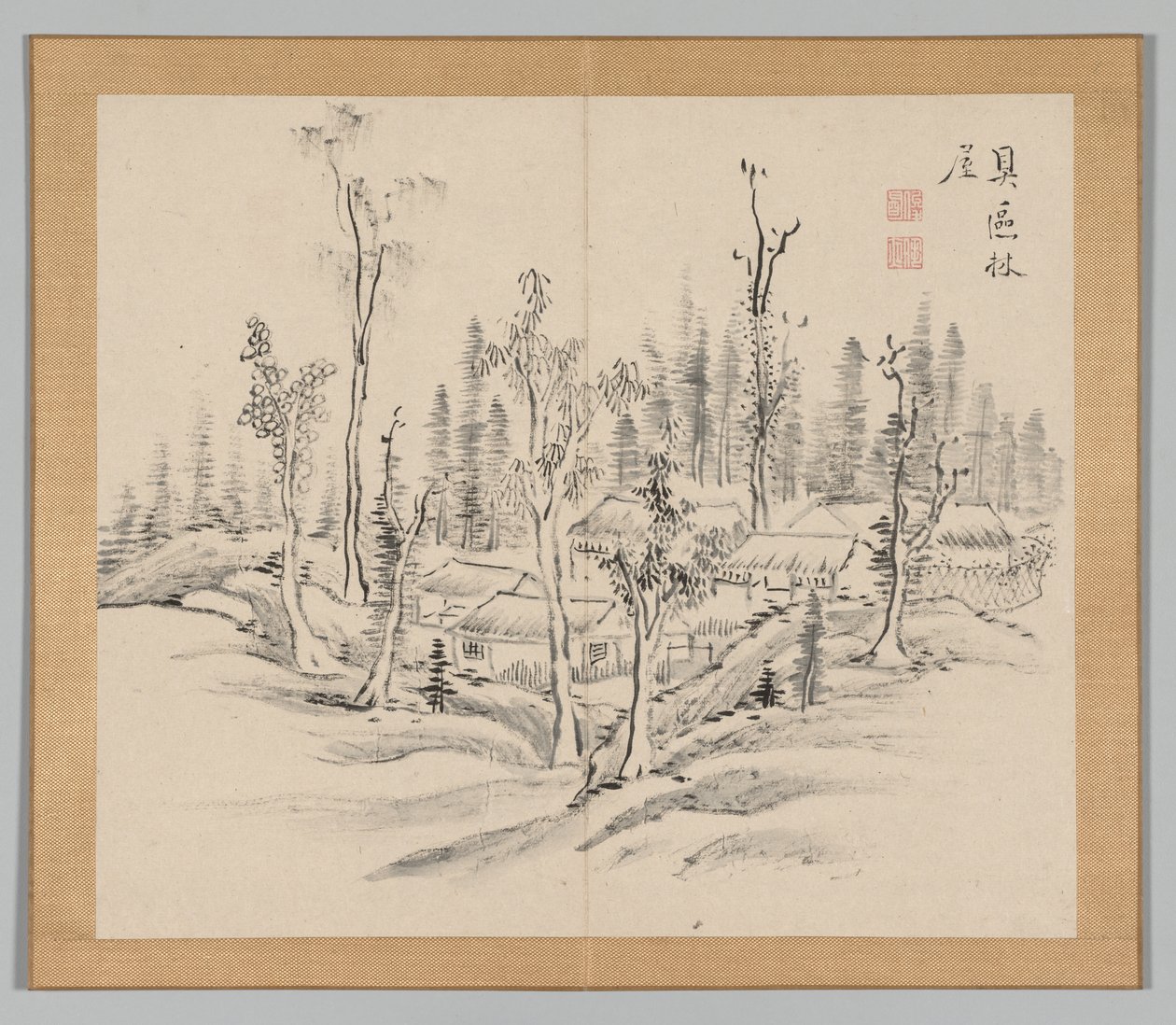 Dubbelalbum av landskapsstudier efter Ikeno Taiga, volym 2 blad 23, 1700-talet. av Aoki Shukuya