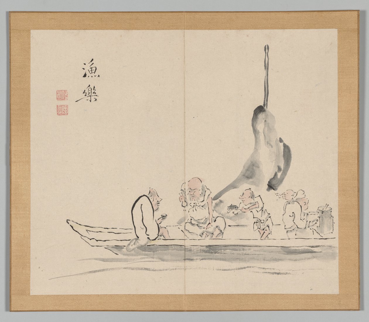 Dubbelalbum av landskapsstudier efter Ikeno Taiga, volym 2 blad 28, 1700-talet. av Aoki Shukuya