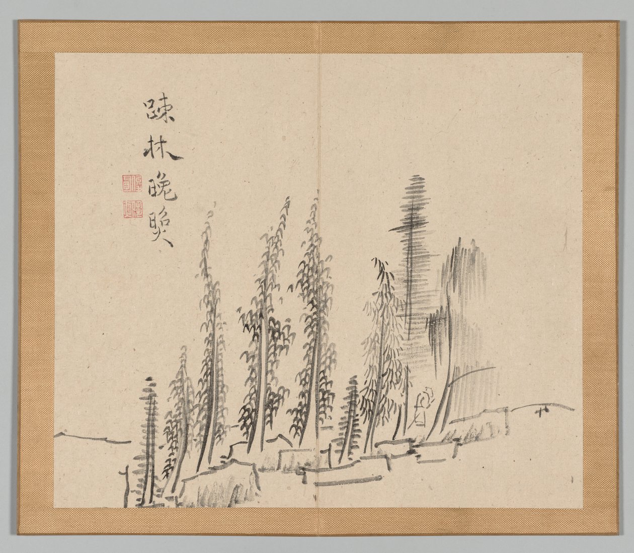 Dubbelalbum av landskapsstudier efter Ikeno Taiga, volym 2 blad 30, 1700-talet. av Aoki Shukuya