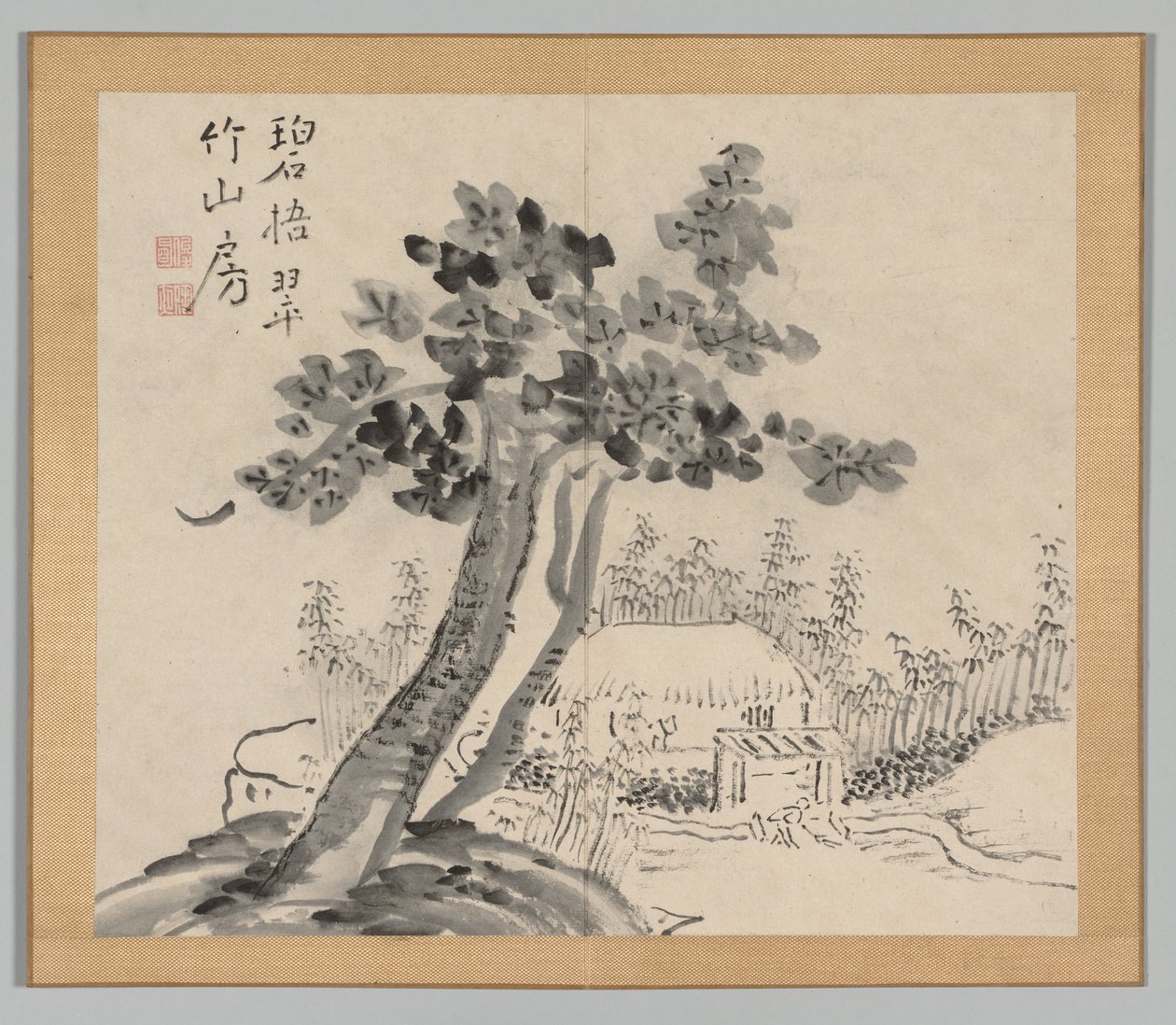 Dubbelalbum av landskapsstudier efter Ikeno Taiga, volym 2 blad 32, 1700-talet. av Aoki Shukuya