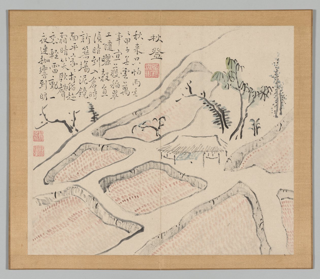 Dubbelalbum av landskapsstudier efter Ikeno Taiga, volym 2 blad 35, 1700-talet. av Aoki Shukuya