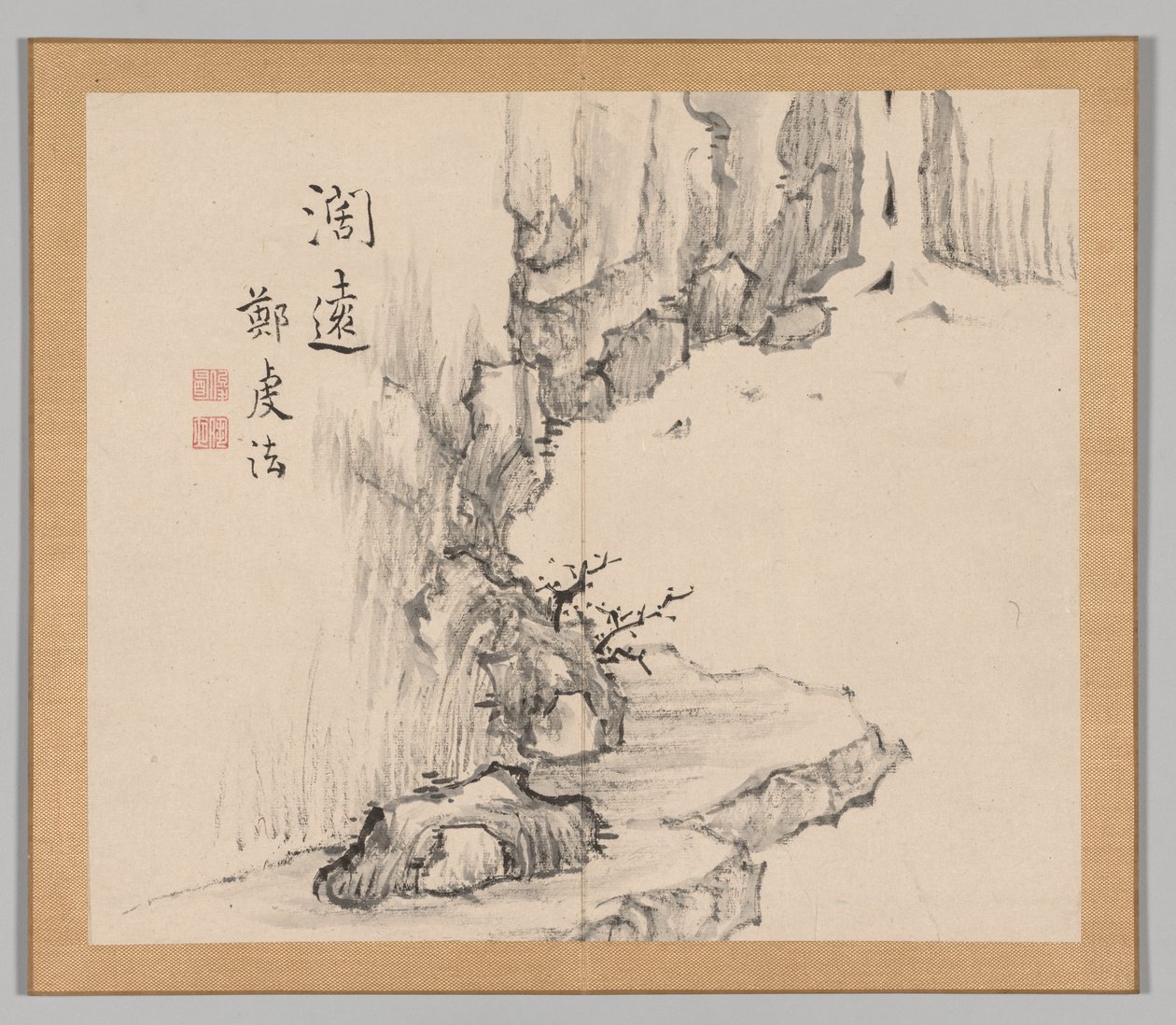 Dubbelalbum av landskapsstudier efter Ikeno Taiga, volym 2 blad 4, 1700-talet. av Aoki Shukuya