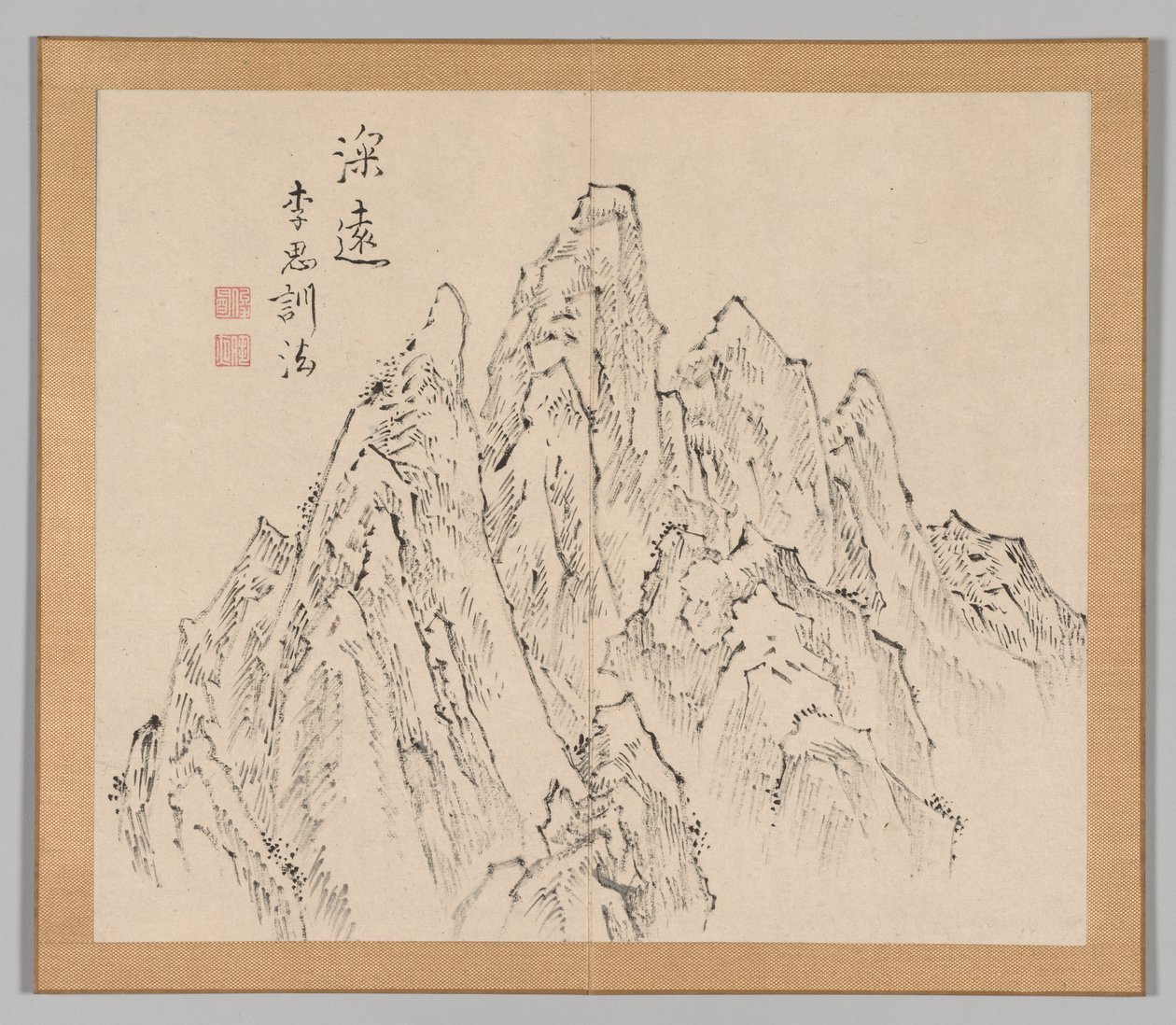 Dubbelalbum av landskapsstudier efter Ikeno Taiga, volym 2 blad 6, 1700-talet. av Aoki Shukuya